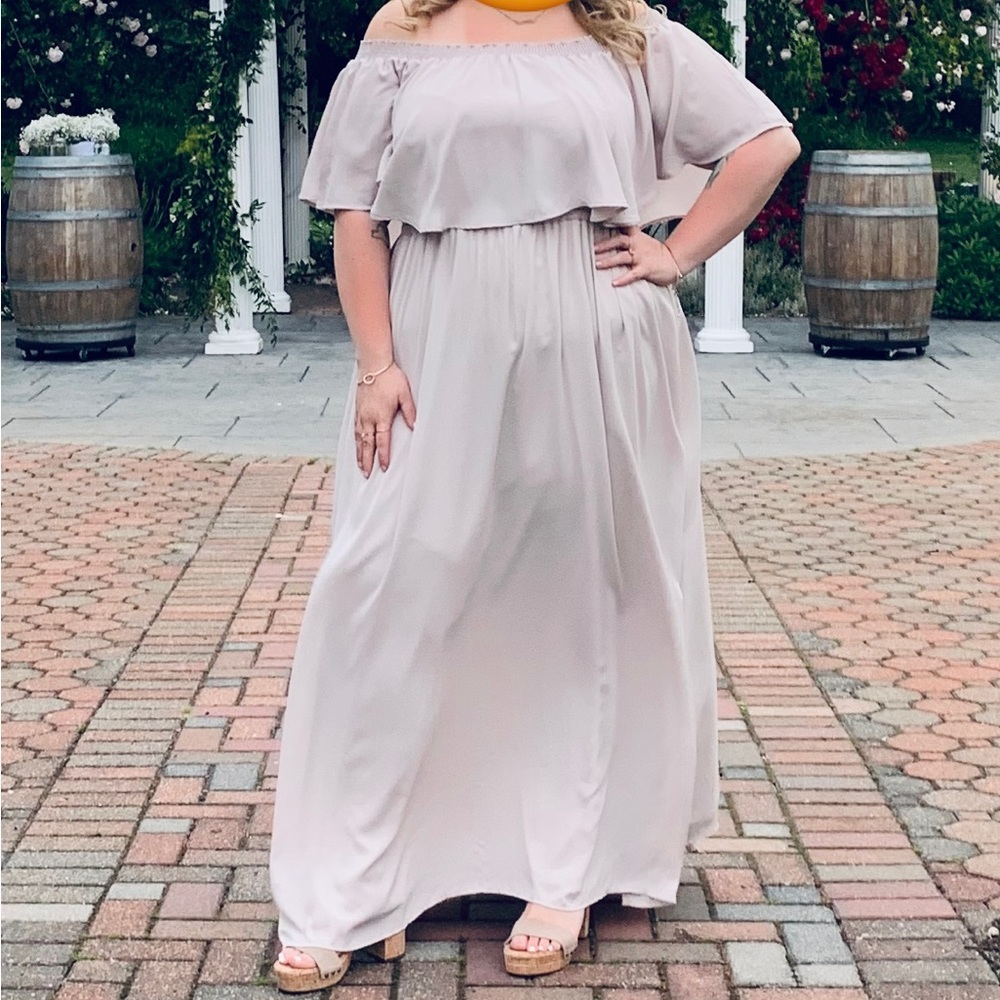 ShowMeYourMumu Taupe Bridesmaid Dress (Chiffon)